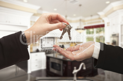 Handing Over New House Keys Inside Beautiful Home