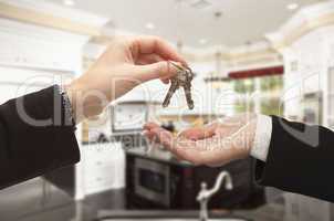 Handing Over New House Keys Inside Beautiful Home