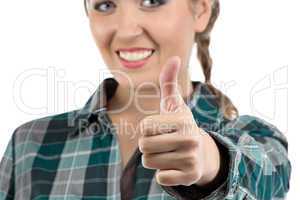 Photo of woman showing thumb