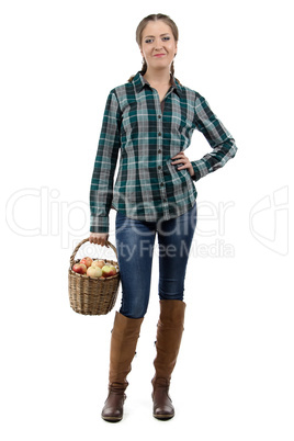 Photo of woman holding basket with apples