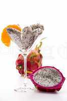 Fruit pulp of the pitaya in a glass.