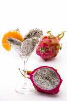 Fruit pulp of the dragon fruit in a glass.