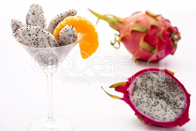 Fruit flesh of the Pitahaya blanca in a glass.