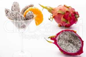 Fruit flesh of the Pitahaya blanca in a glass.