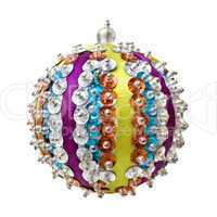 homemade blue Christmas ball isolated on white background