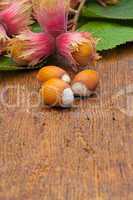 Hazelnuts on wooden board