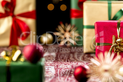 Christmas Gifts Placed on a Festive Cloth