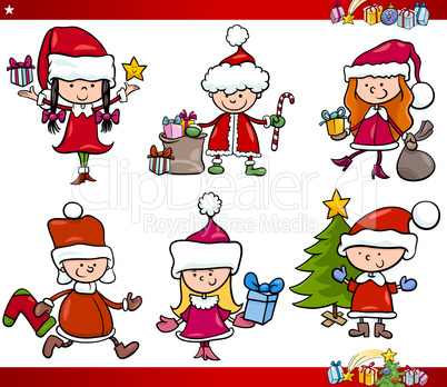 santa and christmas cartoon set