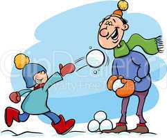 dad and son on winter cartoon
