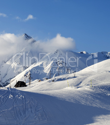 Hotel on ski resort at evening