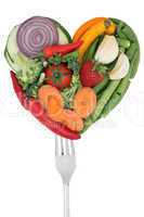 Gemüse als Liebe Herz auf Gabel
