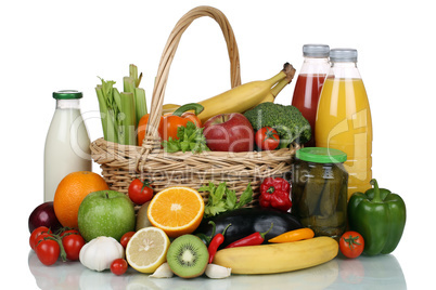 Früchte, Gemüse, Obst, Lebensmittel Einkäufe im Korb