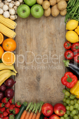 Gesundes Obst, Früchte und Gemüse mit Textfreiraum