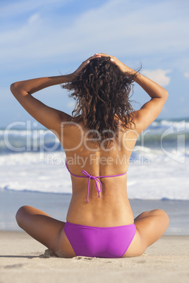 Sexy Woman Girl Sitting Bikini on Beach