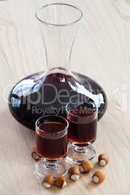 Homemade Hazelnut liqueur in a carafe