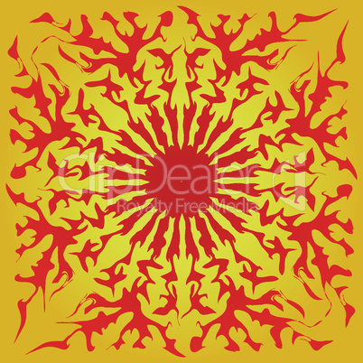 Red sun yellow background abstract pattern