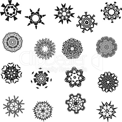Collection of seventeen graphic patterned snowflakes