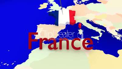 Weltkarte zoomt auf Frankreich