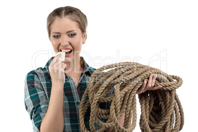Image of young woman with the soap and twine