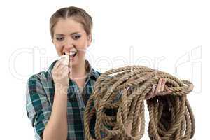 Image of young woman with the soap and twine