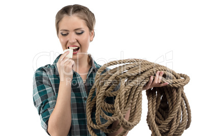 Portrait of young woman with the soap and twine