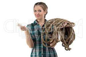 Portrait of positive woman with the soap and twine