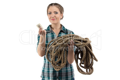 Photo of positive woman with the soap and twine