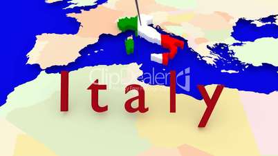 Weltkarte zoomt auf Italien