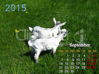 calendar for September of 2015 year with little goats