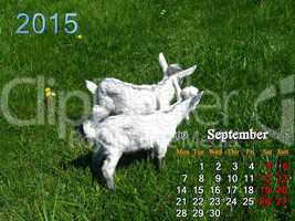 calendar for September of 2015 year with little goats