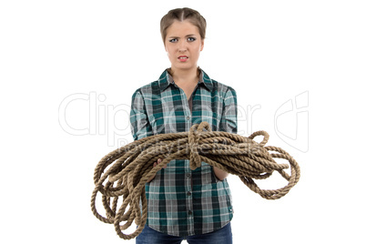 Image of woman holding the twine