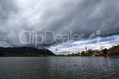 Bavarian lake Schliersee with dramatic clouds