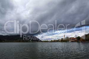 Bavarian lake Schliersee with dramatic clouds