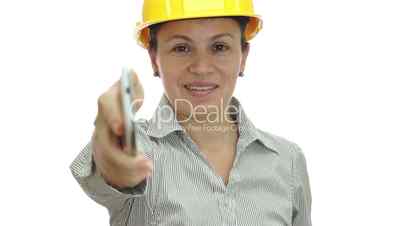 Woman Hardhat Phone For You Smile