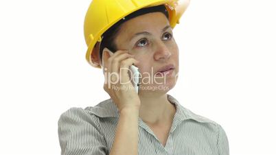 Woman Hardhat Phone Uninterested and Bored