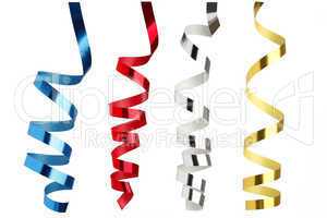Colorful ribbons in front of white background