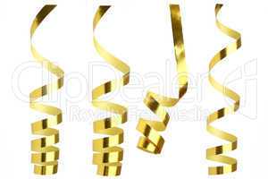 Golden ribbons in front of white background
