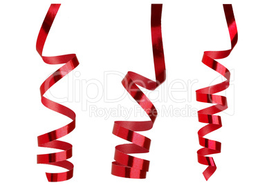 Red ribbons in front of white background