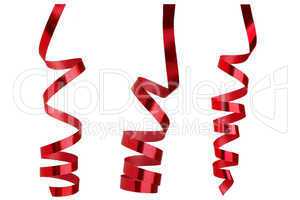 Red ribbons in front of white background