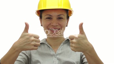 Woman Hardhat Gives Two Thumbs Up