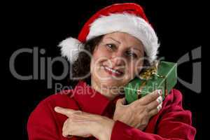 Smiling Female Senior with Red Santa Claus Cap.