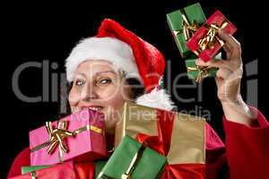 Perky Female Pensioner Presenting Wrapped Gifts.