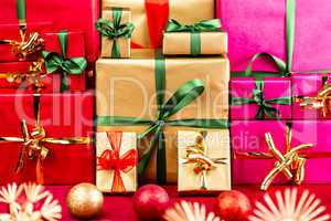 Three Heaps of Christmas Gifts Sorted by Color
