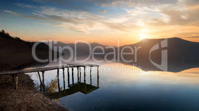 Fishing jetty on mountain river