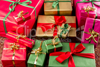 Wrapped Gifts Assorted by Color.
