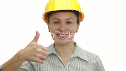 Woman in Hardhat Thumb Up Isolated