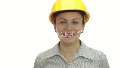 Woman in Hardhat Sticks Out Tongue