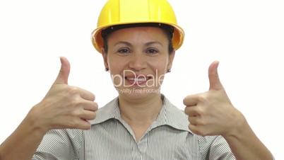 Woman Hardhat Gives Two Thumbs Up