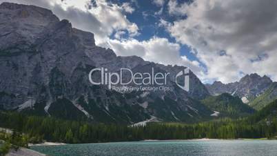 time lapse clouds over lake prags in dolomites alps pan 11553