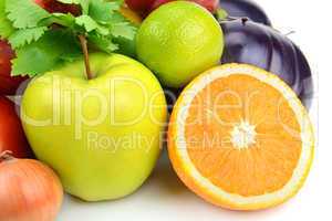 fruits and vegetables on a white background